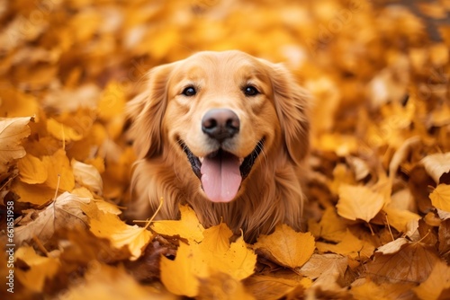 golden retriever in autumn park