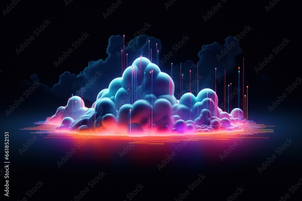 3d clouds neon glowing futuristic backdrop