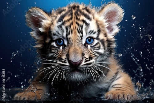cute tiger cub having a bath time