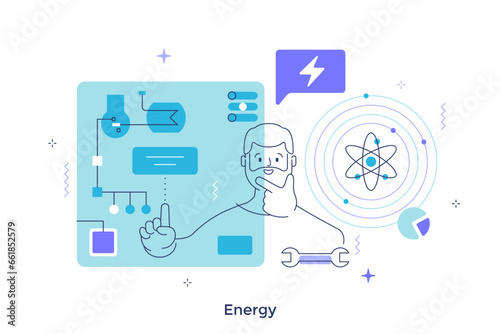 Thin line character scene. Vector Illustration