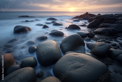 Beautiful sea views with relaxing and gentle rocks and waves. long exposure photography. generative ai © LivroomStudio