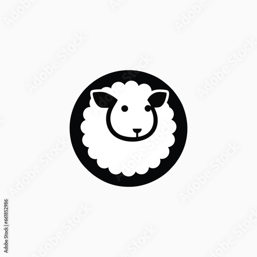Cute simple circular sheep or goat logo vector isolated on white background
