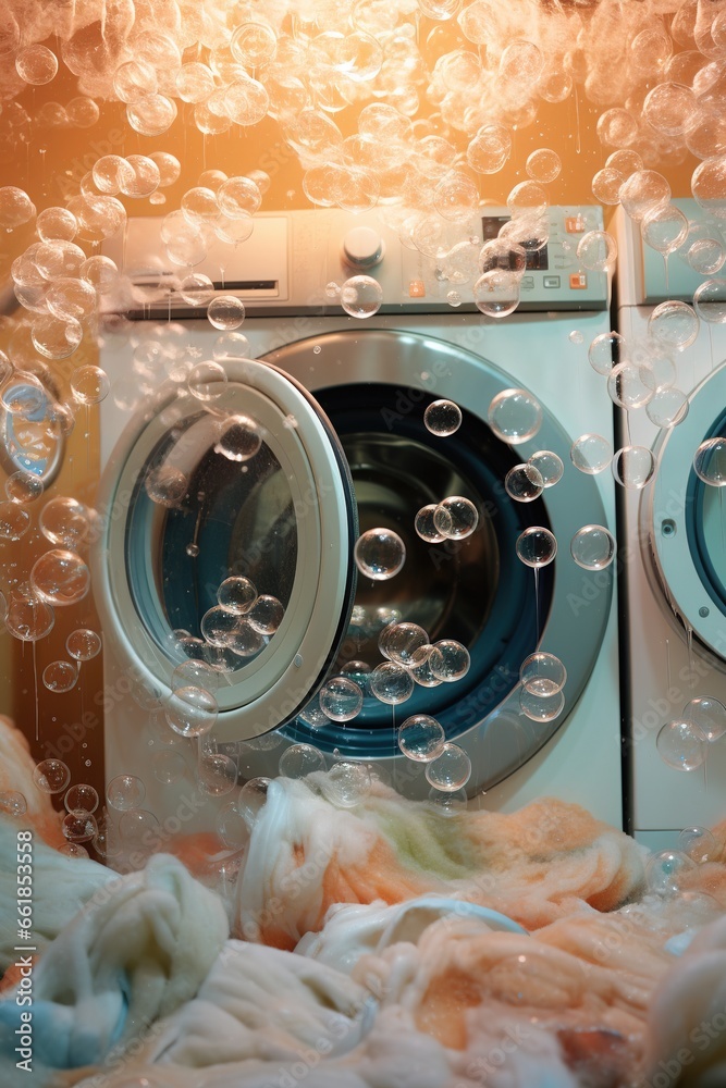 Inside an elegantly designed laundry room, a modern washing machine