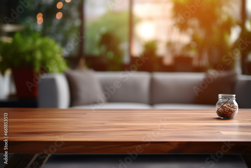 Top of table with living room background