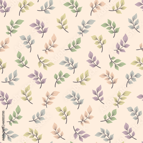 Wallpaper Mural Seamless floral pattern, abstract natural print with delicate leaves in watercolor colors. Pastel botanical design, ornament with falling hand drawn foliage on a light background. Vector illustration. Torontodigital.ca