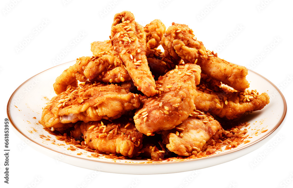 Spicy fried chicken, Stir fry salt and pepper chicken with red, green chilli, garlic in a plate Spicy fried chicken, Stir fry salt and pepper chicken with red, green chilli, garlic in a plate