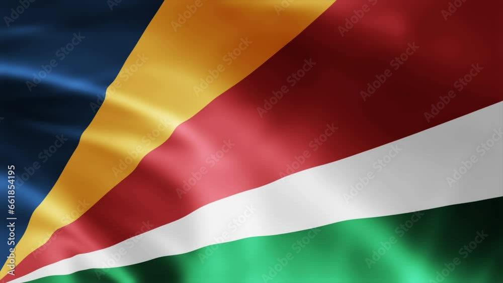 Seychelles flag is waving 3D animation. Seychelles flag waving in the wind. National flag of Seychelles. Flag seamless loop animation 4k. Seychelles flag is waving 3D animation. Seychelles flag waving in the wind. National flag of Seychelles. Flag seamless loop animation 4k.