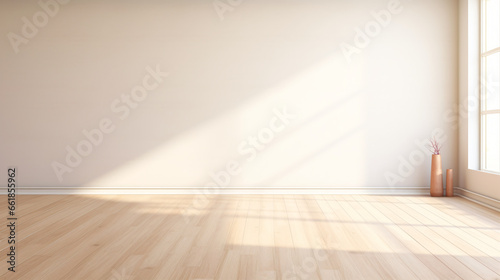 Mock up of white empty room and wood laminate floor