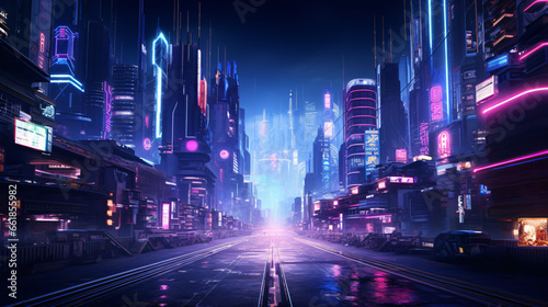 Futuristic cyberpunk street neon city