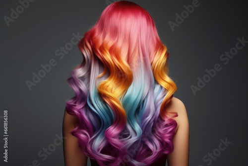 Woman with rainbow hair, professional hair coloring