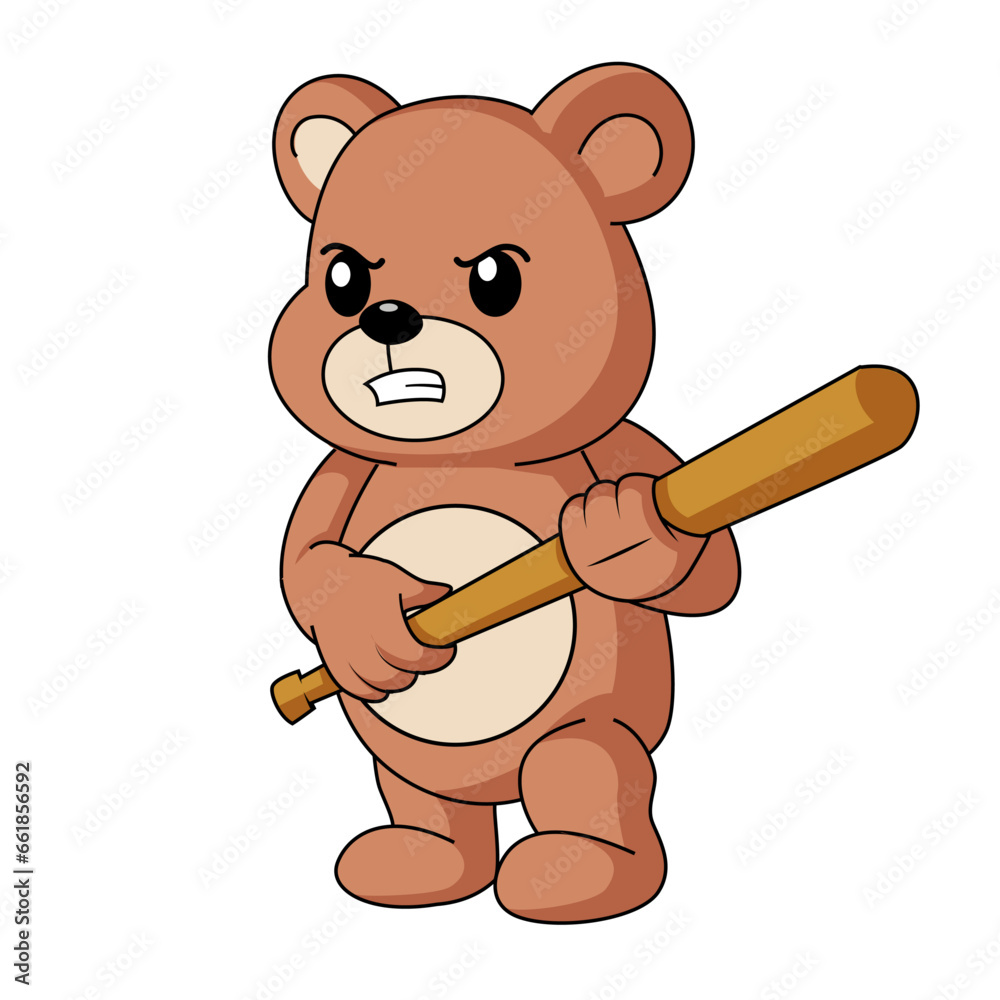 Obraz premium gangsta teddy bear with baseball bat illustration