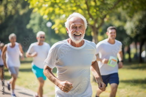 group of old man running in a park