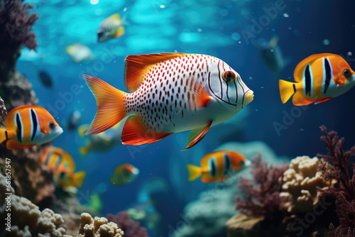 Tropical sea underwater colored fishes in coral reef. Seascape  ocean landscape
