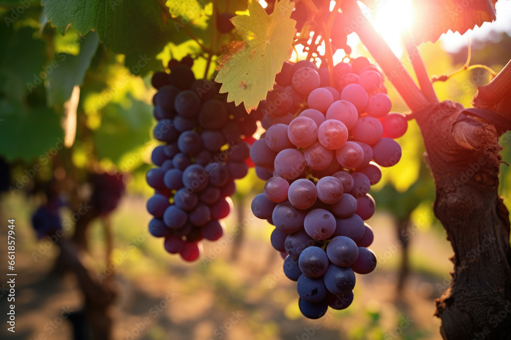 Fototapeta premium Clusters of ripe juicy grapes in the vineyard