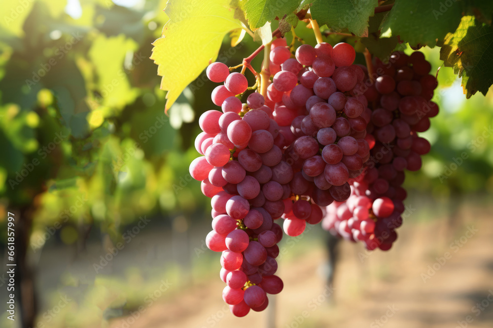 Clusters of ripe juicy grapes in the vineyard