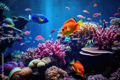 Tropical colored fish and coral reefs in the underwater world © Michael
