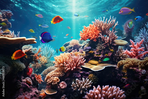 Tropical colorful fish in the ocean  underwater background