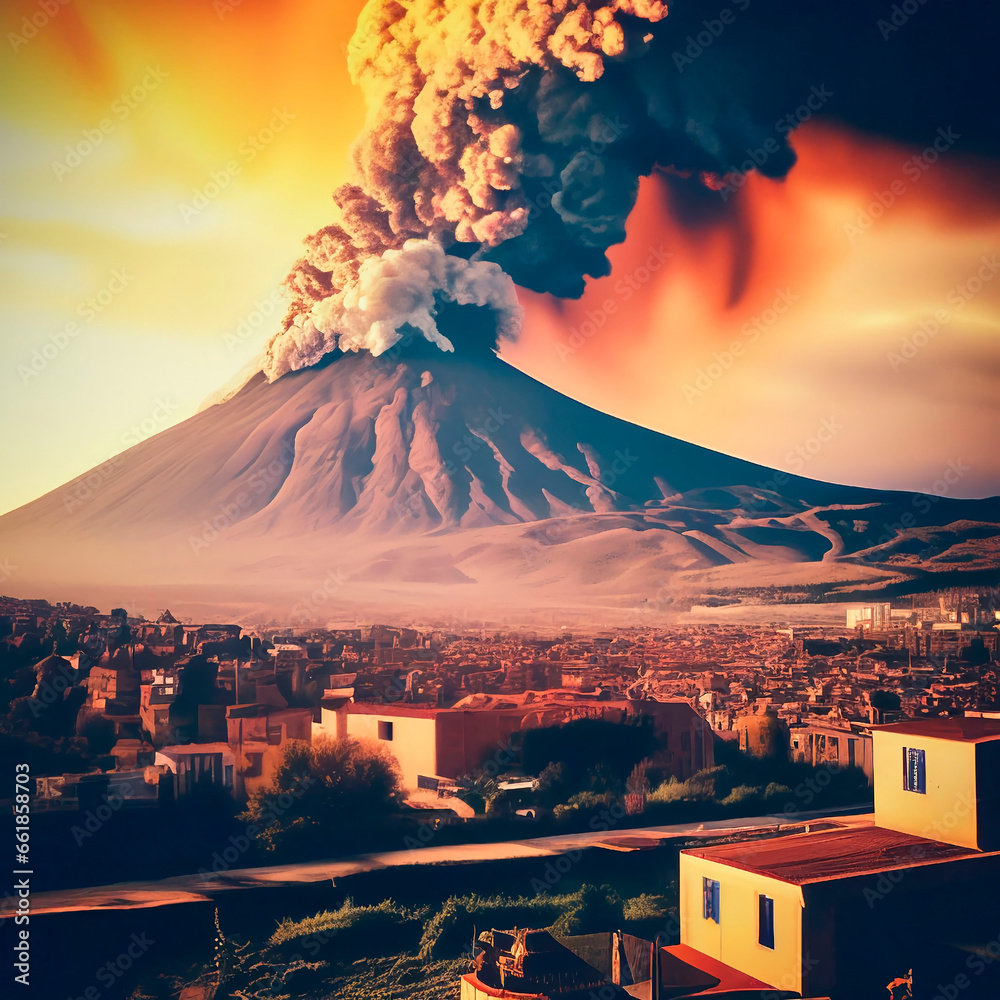 volcanic eruption near the city