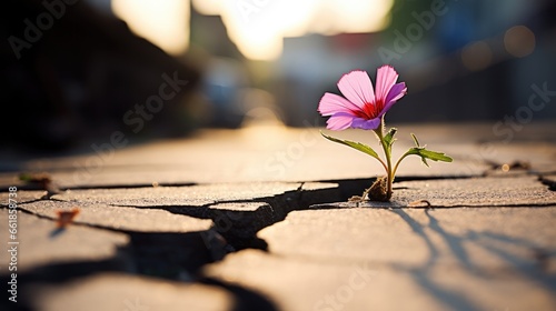Beautiful flower growing out of crack in asphalt © Fly Frames
