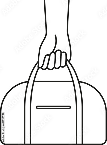Hand holding gym bag icon. Vector. Line style.	