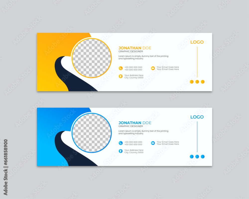 Corporate Email signature template or email footer and personal social media cover templates with an author photo place creative modern layouy Corporate Email signature template or email footer and personal social media cover templates with an author photo place creative modern layouy
