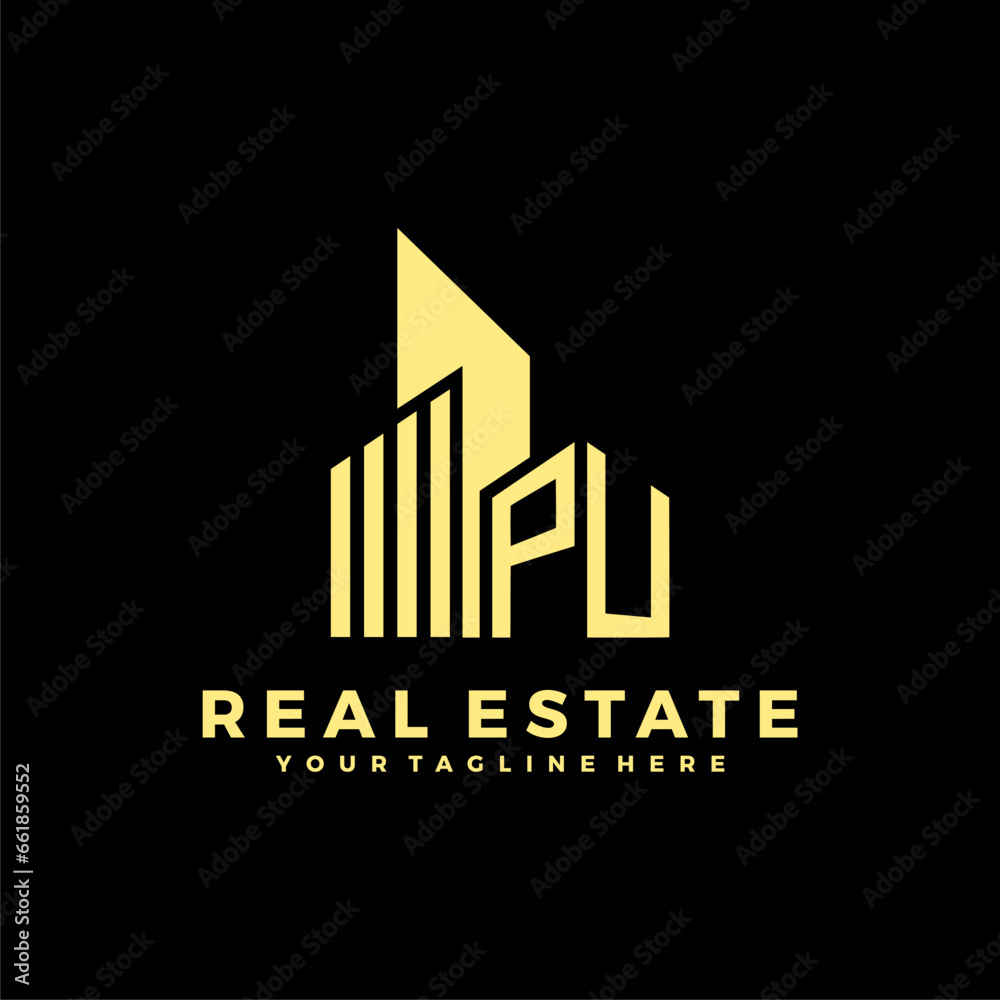PU Initials Real Estate Logo Vector Art  Icons  and Graphics