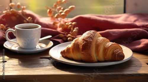 Breakfast with croissants and cup of coffee
