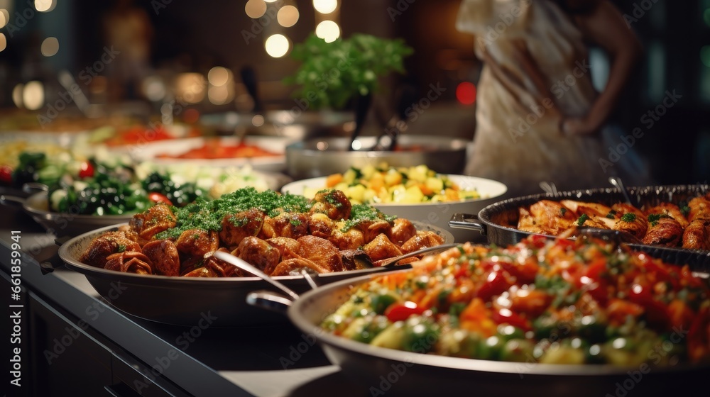 Catering buffet food indoor in restaurant - obrazy, fototapety, plakaty 