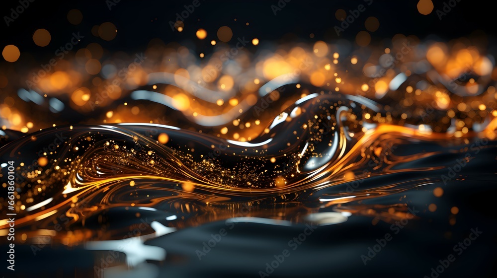 Golden Sparkle Swirl Wave Background - obrazy, fototapety, plakaty 