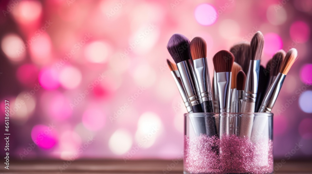 Make-up cosmetics brushes on a table. Beauty background. Make-up cosmetics brushes on a table. Beauty background.