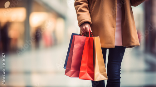 Woman with shopping bags in the street. © julijadmi