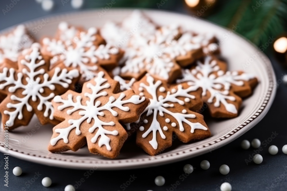 Christmas homemade gingerbread glazed cookies with white icing on table. Happy New Year. Close up. Christmas homemade gingerbread glazed cookies with white icing on table. Happy New Year. Close up.