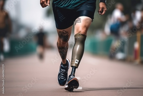  man with prosthetic leg participates in a marathon