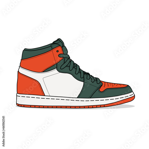 Orange, green and white shoe, isolated on white