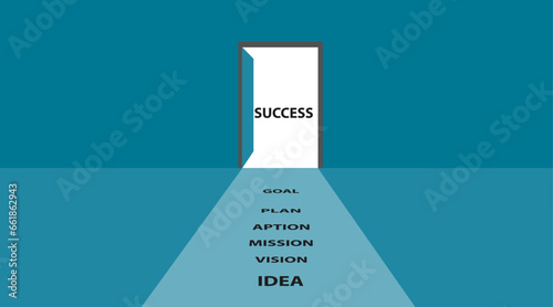 
door to success.Overcoming obstacles idea concept