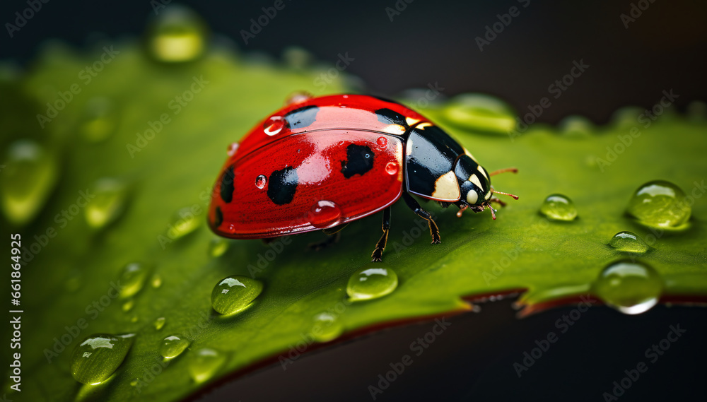 ladybug on a blade of grass with water droplets ladybug on a blade of grass with water droplets