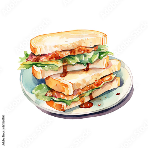 Tuna Sandwich Watercolor Art, Isolated Transparent Background