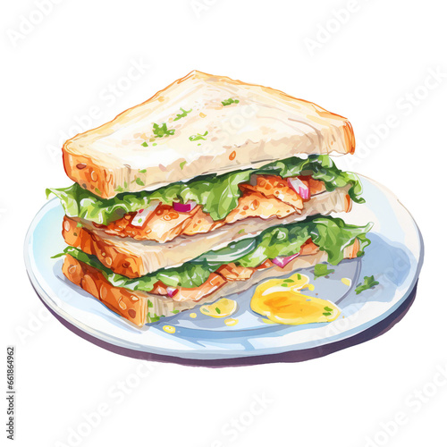 Tuna Sandwich Watercolor Art, Isolated Transparent Background