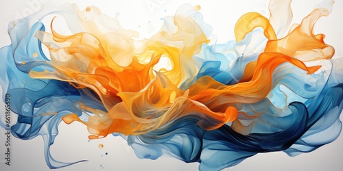 A close up of a blue and orange substance. AI image.