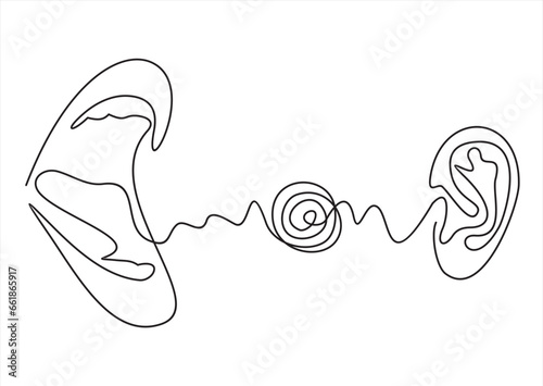 listen and speak icon, voice or sound symbol.Continuous one line logo design.