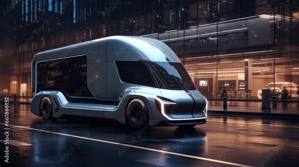 Futuristic Electric Truck At Charging Station