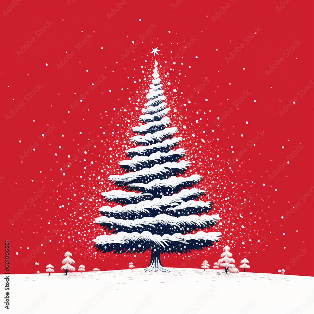 a snow tree with words merry christmas on a red background a snow tree with words merry christmas on a red background