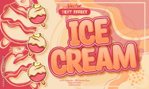 Ice cream editable text effect with seamless apple ice cream hand drawn pattern