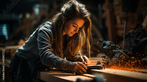 female carpenter working in a workshop