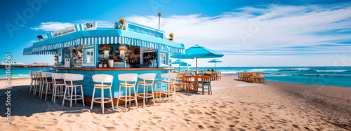 A beach bar near the sea water in Spain