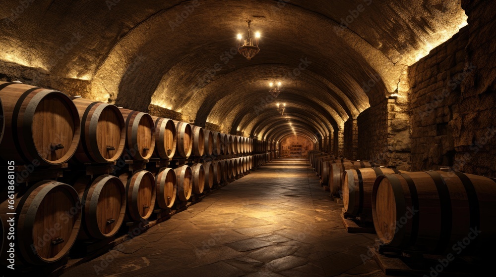 Interior of an underground wine cellar