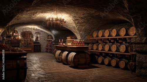 Interior of an underground wine cellar photo