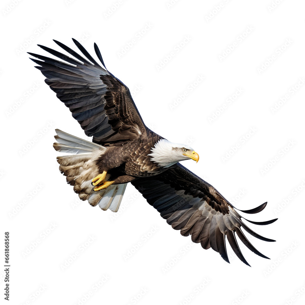 American eagle in flight isolated on white transparent background American eagle in flight isolated on white transparent background