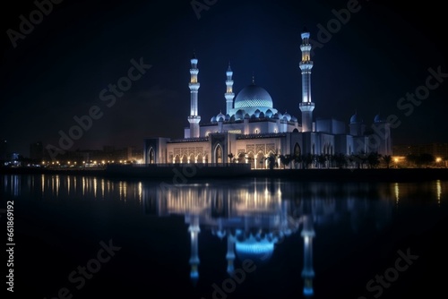 stunning mosque at Ramadan night. Generative AI