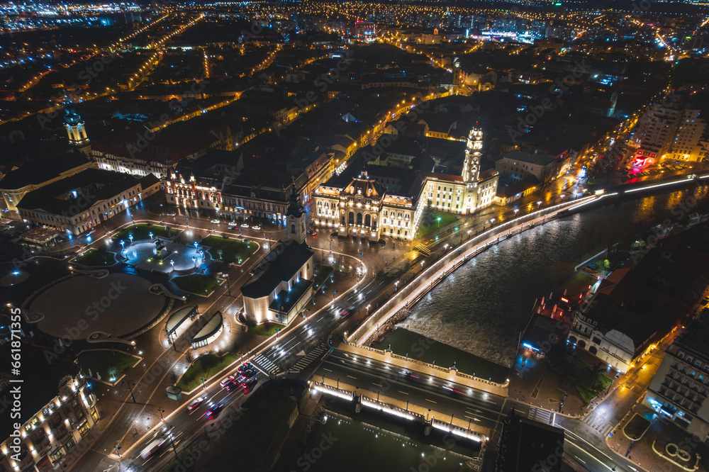 Oradea romania tourism aerial a stunning aerial view of a historic European city at night, showcasing its iconic attractions
